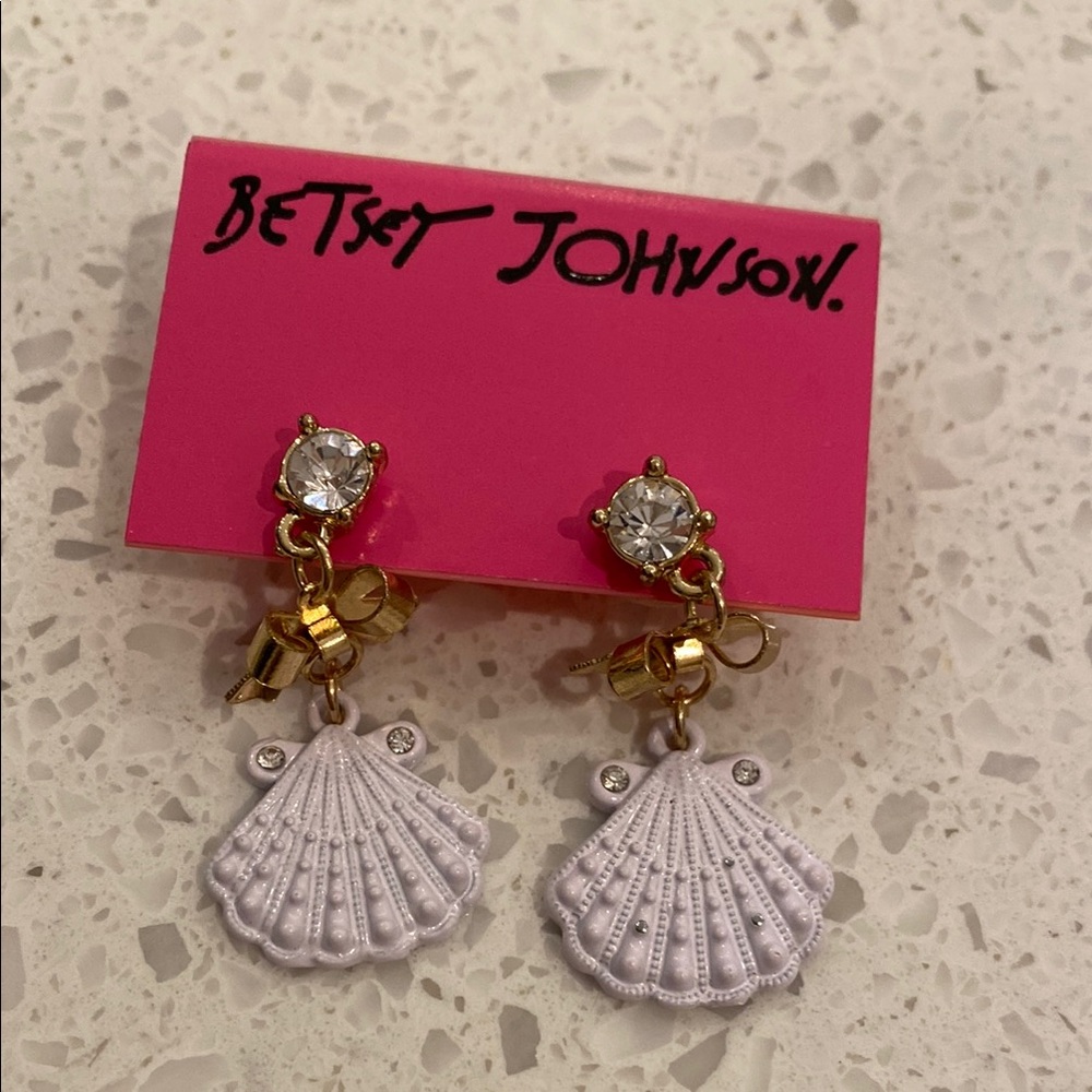 Betsey Johnson Gold and White Shell Earrings